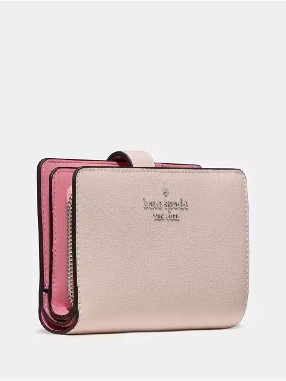 ♠️Kate Spade Pebbled Leather Medium Bifold Wallet, Powdered Sugar Pink NEW NWT
